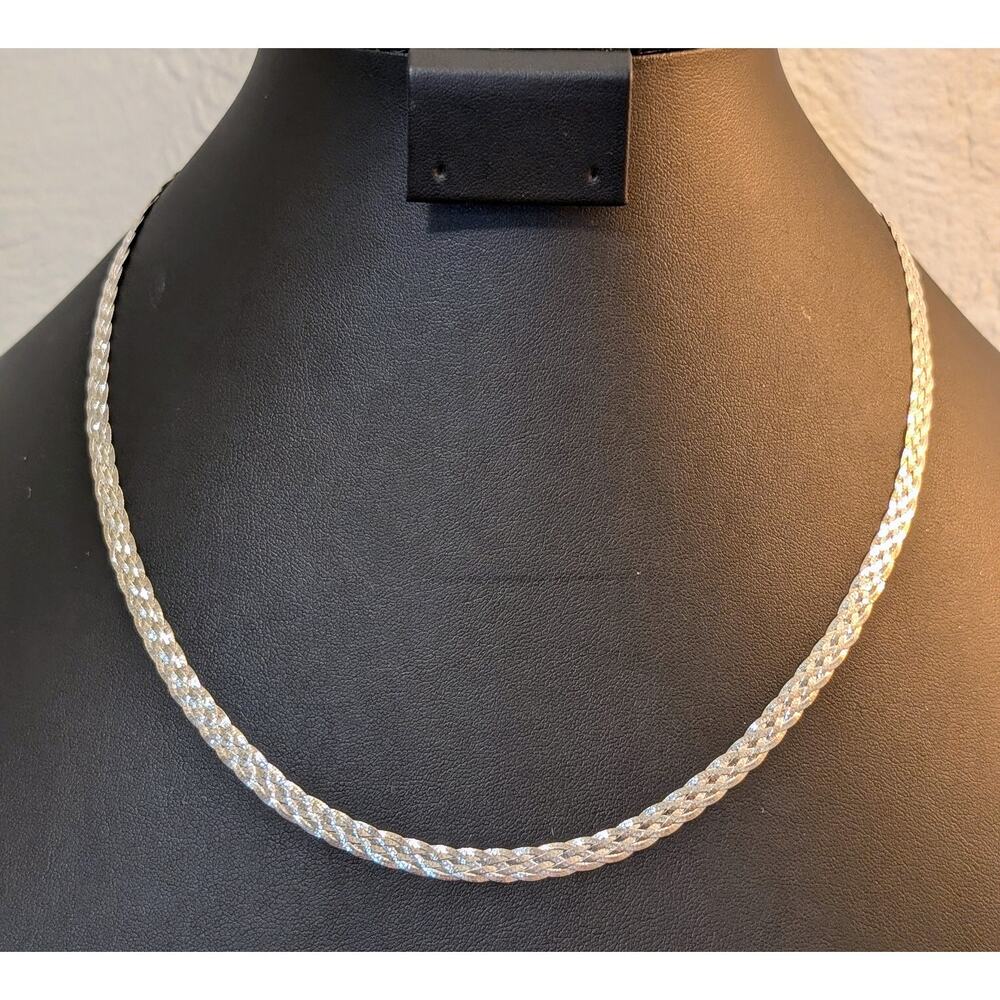 5 Strand Braided Herringbone Diamond Cut 925 Sterling Silver 5mm Chain Necklace